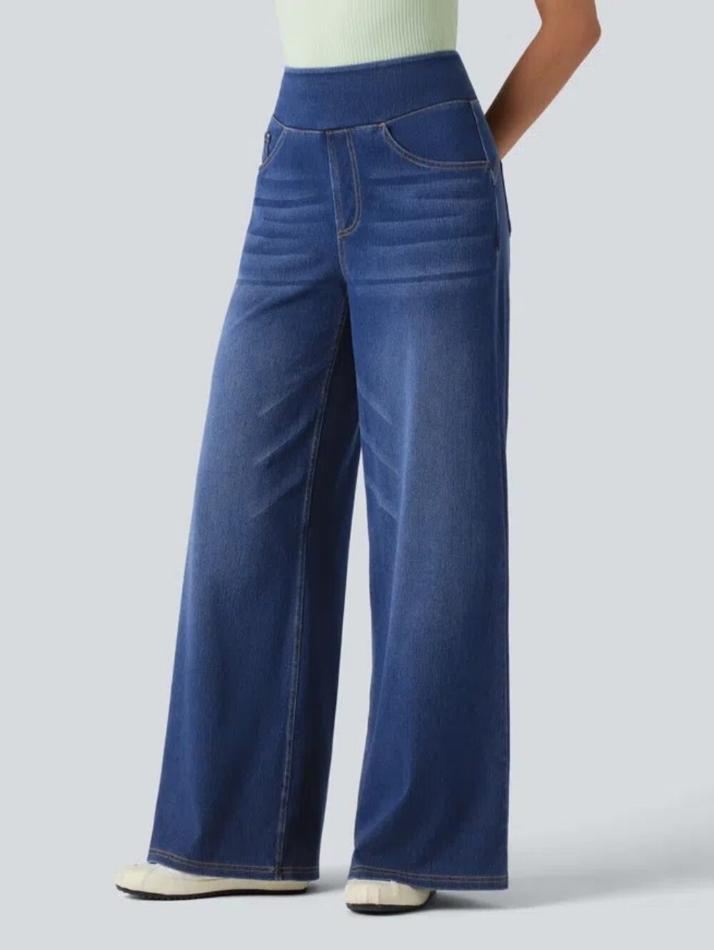 HALARA Flex High Waisted Wide Leg Washed Casual Jeans with Pockets Size Medium